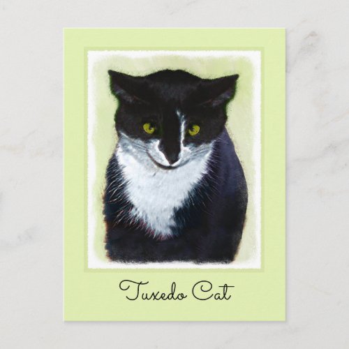 Tuxedo Cat Painting _ Cute Original Cat Art Postcard