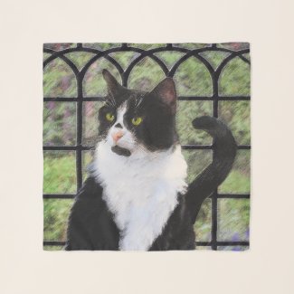 Tuxedo Cat Painting - Cute Original Cat Art Scarf