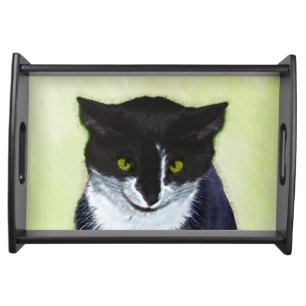 Tuxedo Cat Painting - Cute Original Cat Art Serving Tray