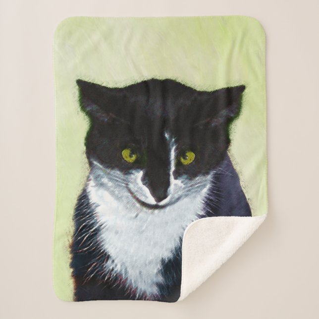 Tuxedo Cat Painting - Cute Original Cat Art Sherpa Blanket (Front)