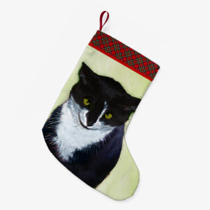 Tuxedo Cat Painting - Cute Original Cat Art Small Christmas Stocking