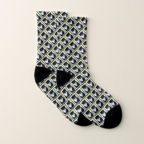 Tuxedo Cat Painting _ Cute Original Cat Art Socks