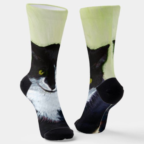 Tuxedo Cat Painting _ Cute Original Cat Art Socks