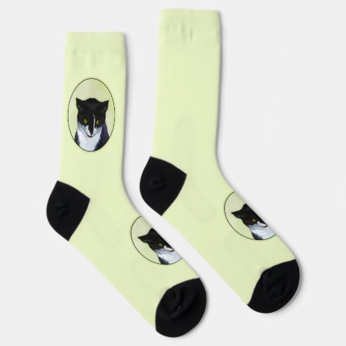 Tuxedo Cat Painting _ Cute Original Cat Art Socks