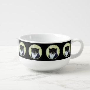 Tuxedo Cat Painting - Cute Original Cat Art Soup Mug