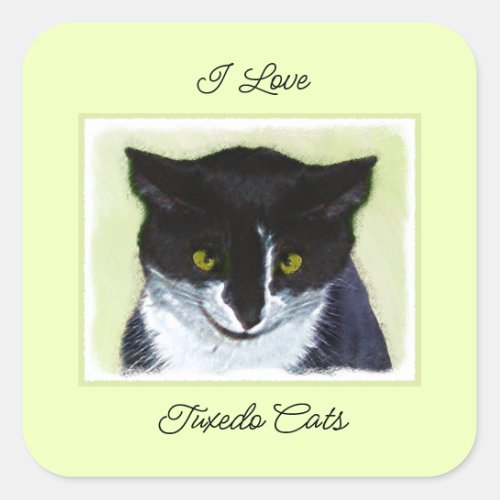 Tuxedo Cat Painting _ Cute Original Cat Art Square Sticker