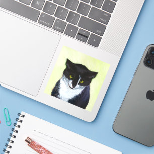 Tuxedo Cat Painting - Cute Original Cat Art Sticker