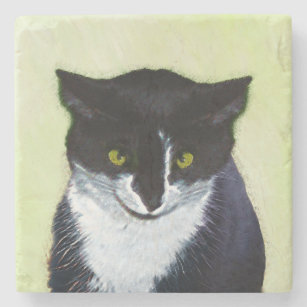 Tuxedo Cat Painting - Cute Original Cat Art Stone Coaster