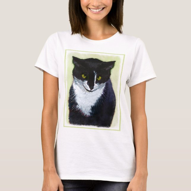 Tuxedo Cat Painting - Cute Original Cat Art T-Shirt (Front)