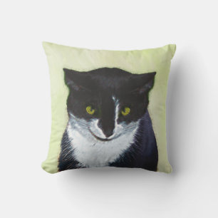 Tuxedo Cat Painting - Cute Original Cat Art Throw Pillow