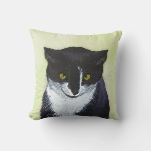 Tuxedo Cat Painting _ Cute Original Cat Art Throw Pillow