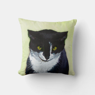 Tuxedo Cat Painting - Cute Original Cat Art Throw Pillow