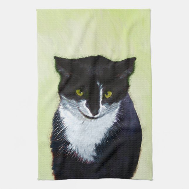 Tuxedo Cat Painting - Cute Original Cat Art Towel (Vertical)