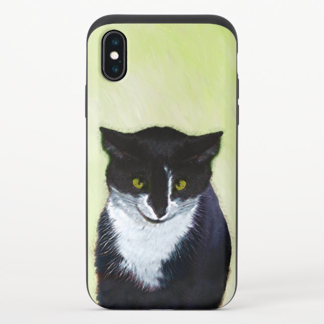 Tuxedo Cat Painting - Cute Original Cat Art Uncommon iPhone Case (Back)