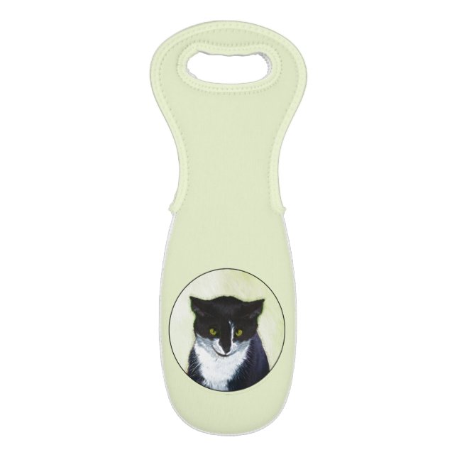 Tuxedo Cat Painting - Cute Original Cat Art Wine Bag (Front Flat)