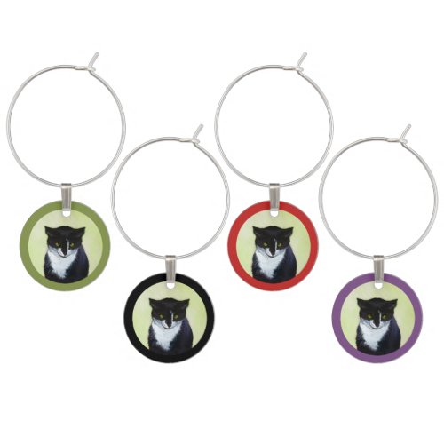 Tuxedo Cat Painting _ Cute Original Cat Art Wine Charm