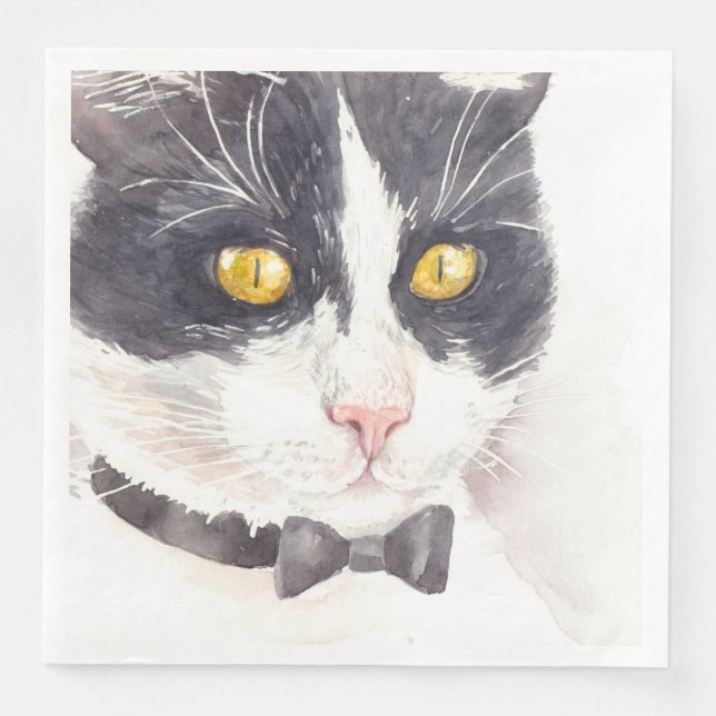 Tuxedo cat paper dinner napkins (Front)