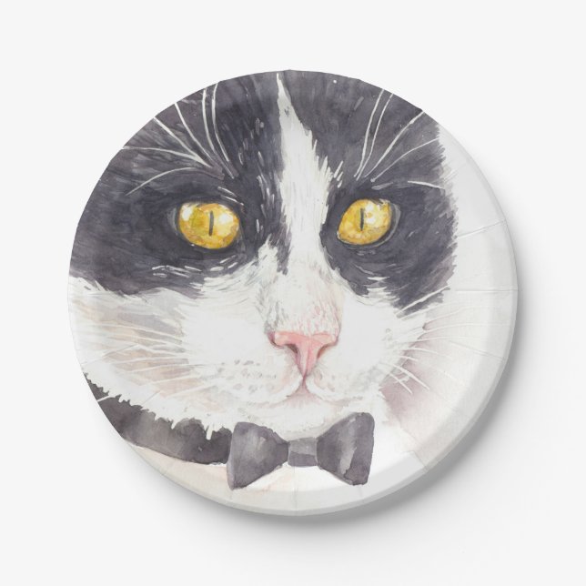 Tuxedo cat paper plates (Front)