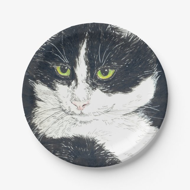 Tuxedo cat paper plates (Front)