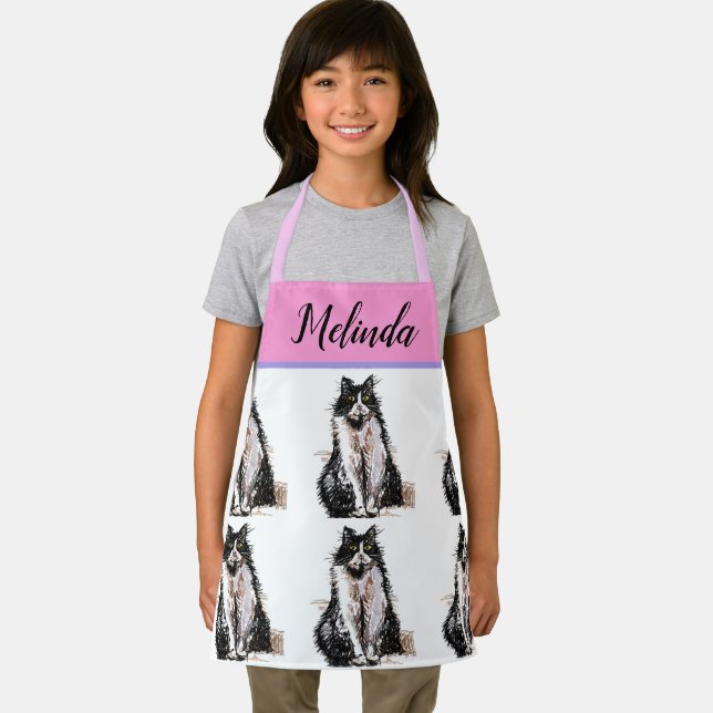 Tuxedo Cat Pastel Cats Kids Pink Girls Apron (Insitu)