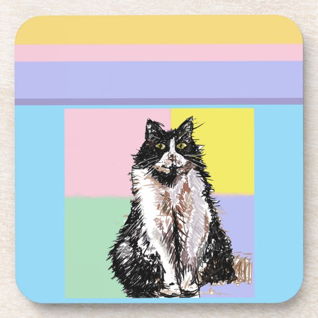 Tuxedo Cat Pastel Colors Pink Girls Name Beverage Coaster (Front)