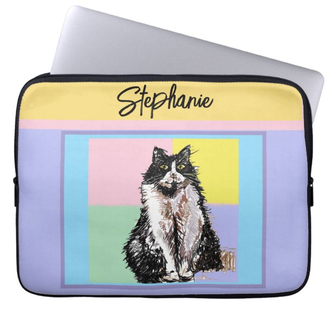 Tuxedo Cat Pastel Colors Pink Girls Name Laptop Sleeve (Front)
