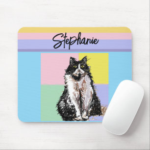 Tuxedo Cat Pastel Colors Pink Girls Name Mouse Pad