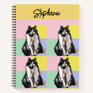 Tuxedo Cat Pastel Colors Pink Girls Name Notebook