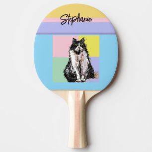 Tuxedo Cat Pastel Colors Pink Girls Name Ping Pong Paddle