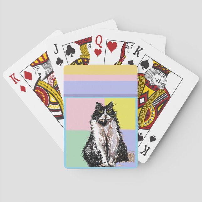Tuxedo Cat Pastel Colors Pink Girls Name Poker Cards (Back)