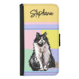 Tuxedo Cat Pastel Colors Pink Girls Name Samsung Galaxy S5 Wallet Case