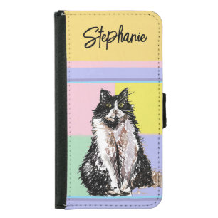 Tuxedo Cat Pastel Colors Pink Girls Name Samsung Galaxy S5 Wallet Case