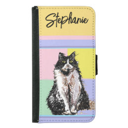 Tuxedo Cat Pastel Colors Pink Girls Name Samsung Galaxy S5 Wallet Case