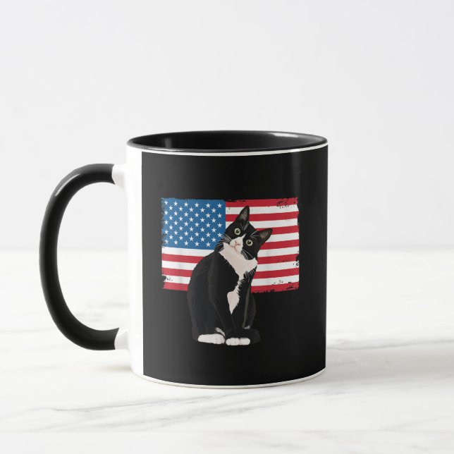 Tuxedo Cat Patriotic Mug (Left)