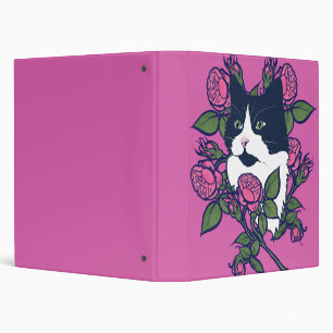 Tuxedo Cat Peony Floral Art Tuxie 3 Ring Binder