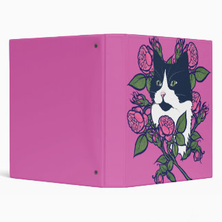 Tuxedo Cat Peony Floral Art Tuxie 3 Ring Binder