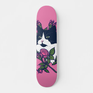 Tuxedo Cat Peony Floral Art Tuxie Cats Skateboard