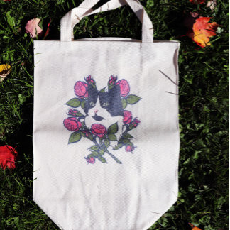 Tuxedo Cat Peony Floral Art Tuxie Cats Tote Bag