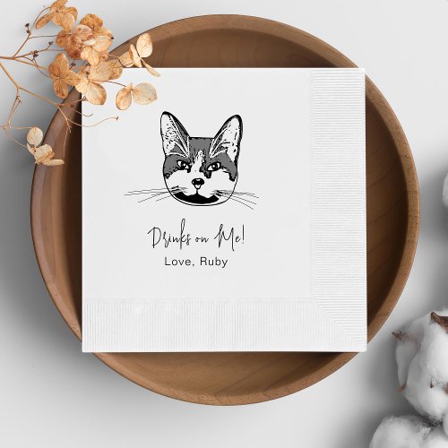 Tuxedo Cat Personalized Drink On Me Napkins