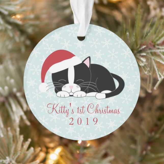 Tuxedo Cat Personalized Photo Christmas Ornament (Tree)