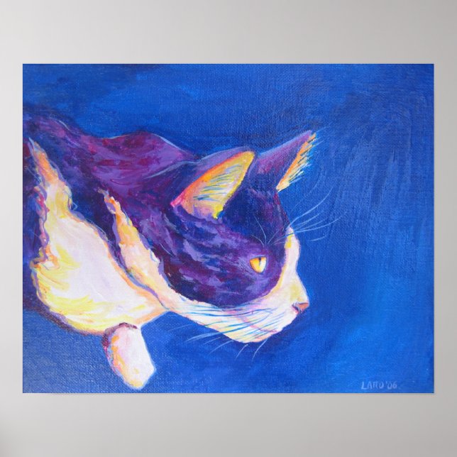 Tuxedo Cat Pet Portrait Painting Poster (Front)