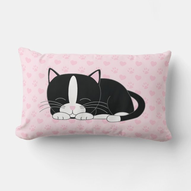 Tuxedo Cat {pink} Lumbar Pillow (Front)