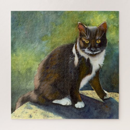 Tuxedo Cat _ Poised for Mischief Jigsaw Puzzle