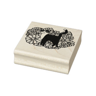 Tuxedo Cat Purple Daisies Art Rubber Stamp