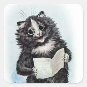 Tuxedo Cat Reading Illustration by Louis Wain Square Sticker