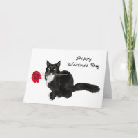 Tuxedo Cat Red Rose Valentine's Day Card