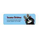 Tuxedo Cat Reindeer Christmas Return Address Label
