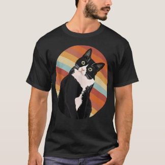 Tuxedo Cat Retro Colors For Animal T-Shirt