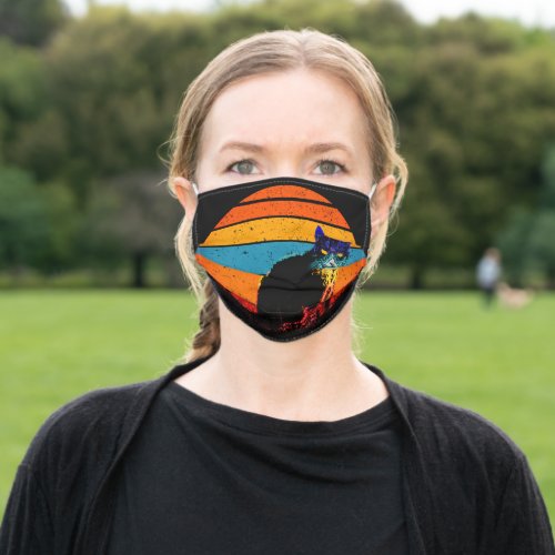 Tuxedo Cat Retro Style Vintage Sunset Adult Cloth Face Mask