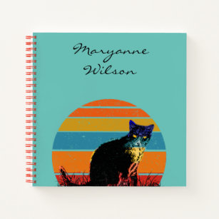 Tuxedo Cat Retro Style Vintage Sunset Notebook
